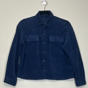 Etam Weekend Navy Blue Corduroy Button Down Shirt Jacket